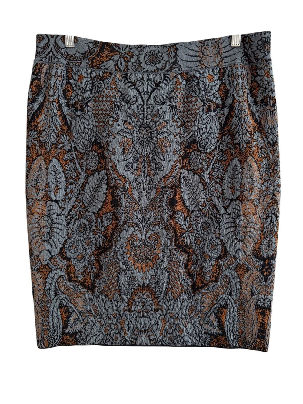 SOLD* Peruvian Connection Brocade Pima Cotton Knit Pencil Skirt Paisley Floral